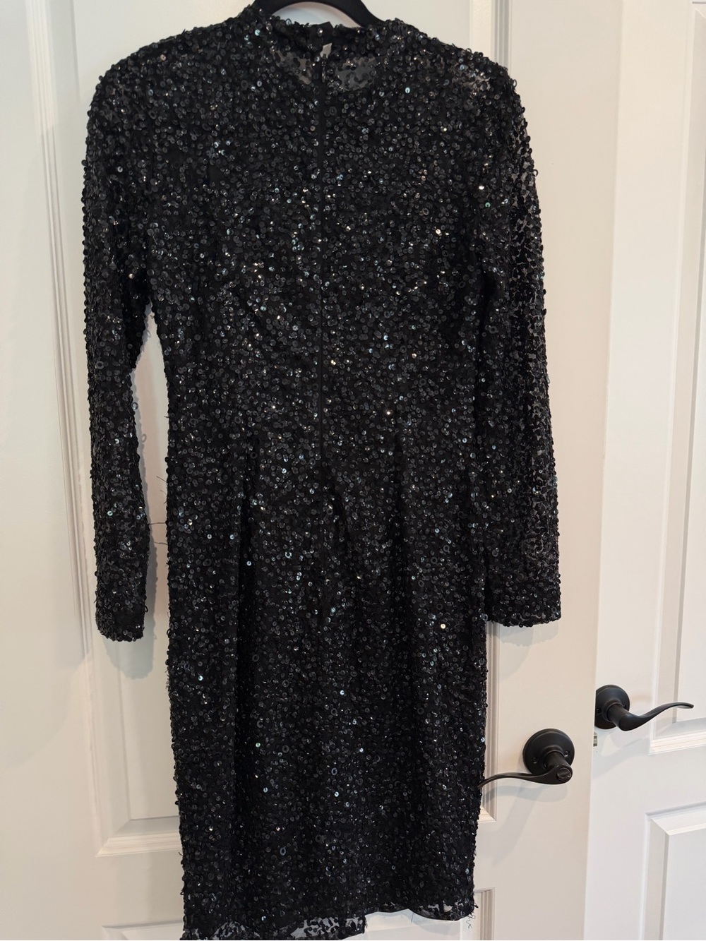 Adrianna Papell Black Long Sleeve Sequin Sheath Dress